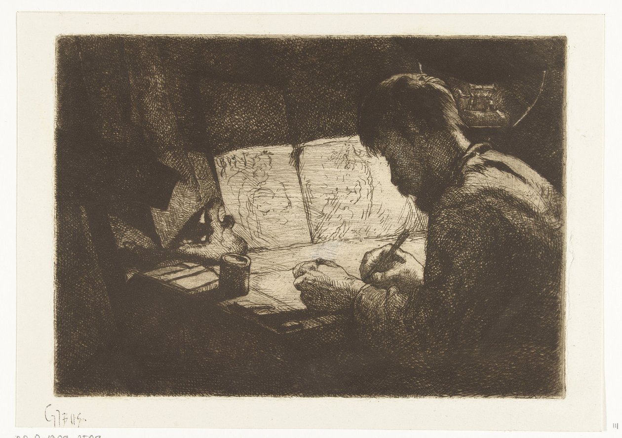Selbstporträt am Zeichentisch von Gerard Jan Bos (signed by artist)