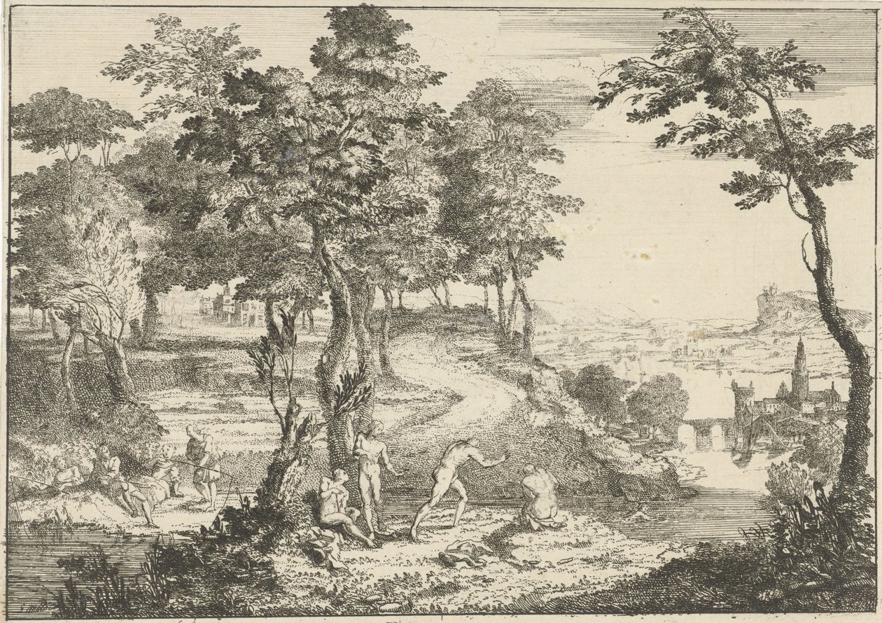 Landschaft mit Badenden und Anglern von Gerard Melder
