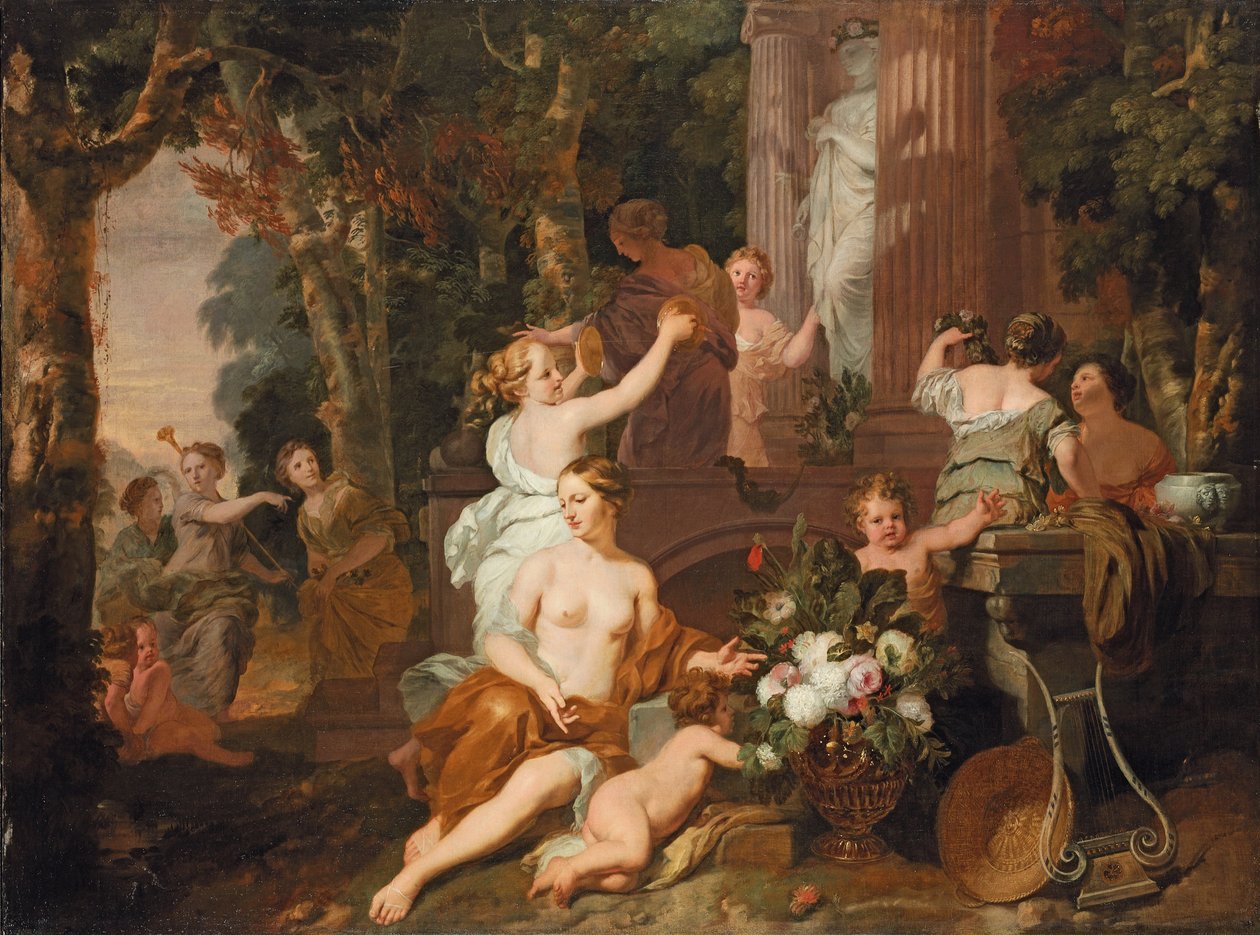 Nymphen und Bacchantinnen huldigen im Tempel der Flora von Gerard de Lairesse