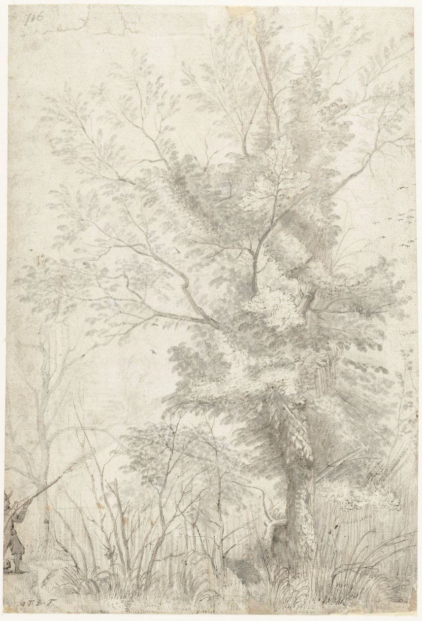 Wald der Villa Madama außerhalb Roms, mit einem schießenden Jäger von Gerard ter Borch
