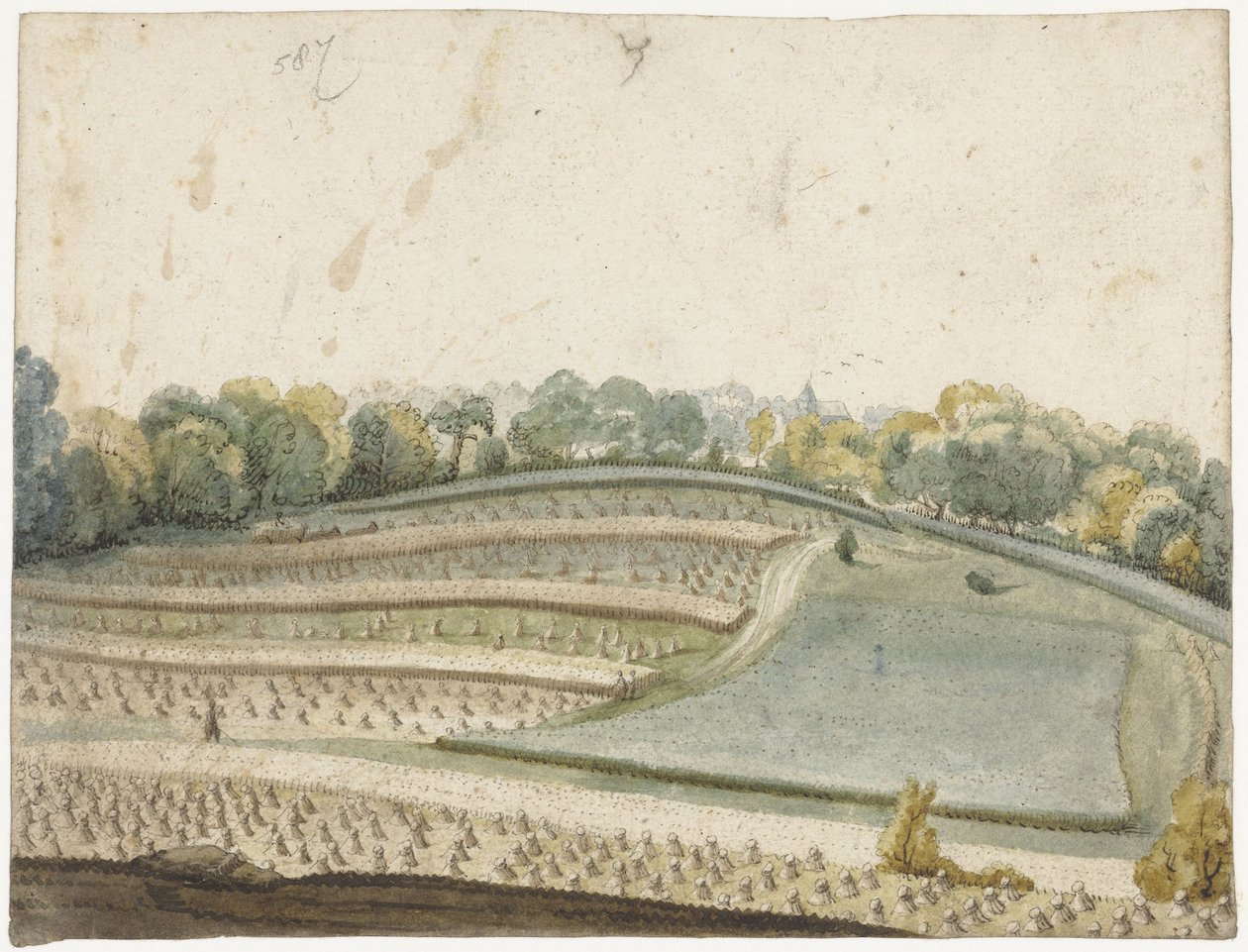 Panorama eines welligen Getreidefeldes von oben gesehen von Gerard ter Borch (I)