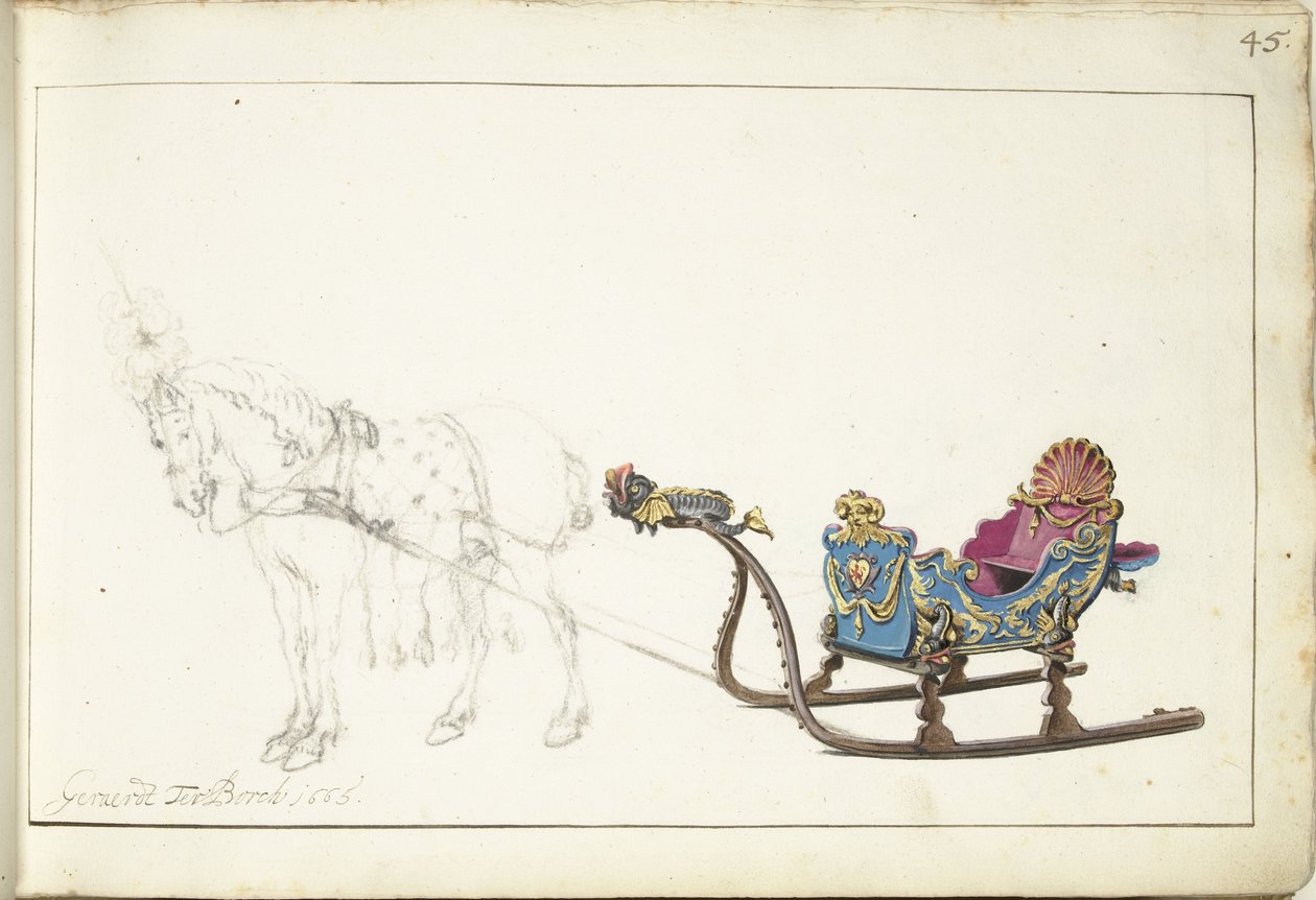 Pferd und Schlitten von Gerard ter Borch (II) (signed by artist)