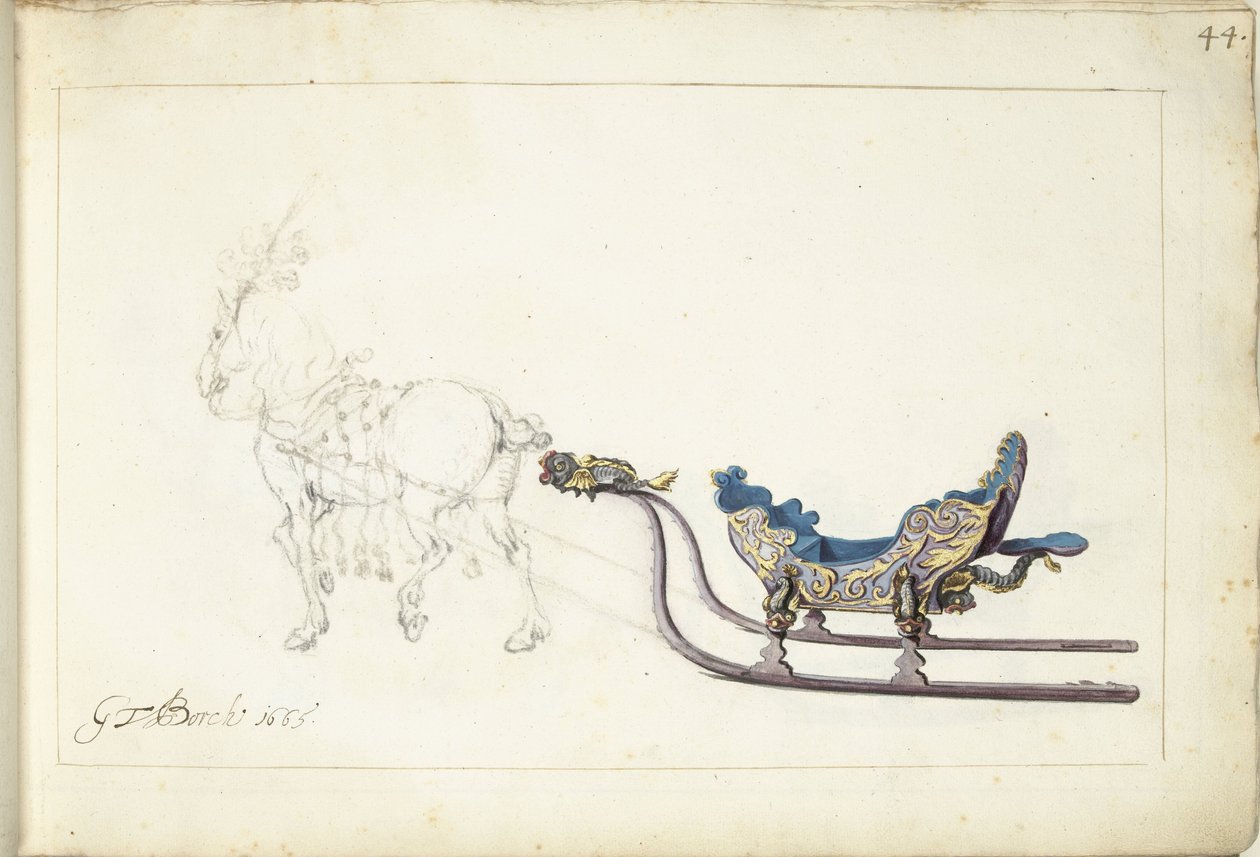 Pferd und Schlitten von Gerard ter Borch (II) (signed by artist)
