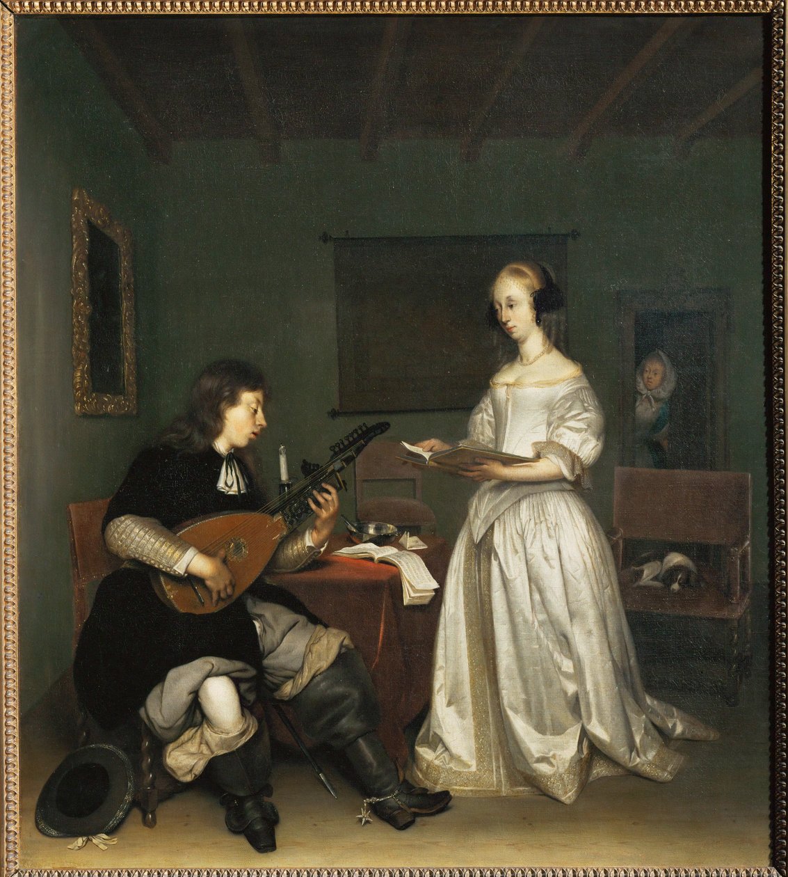 Das Duo: Sängerin und Theorbe-Spieler von Gerard ter Borch or Terborch