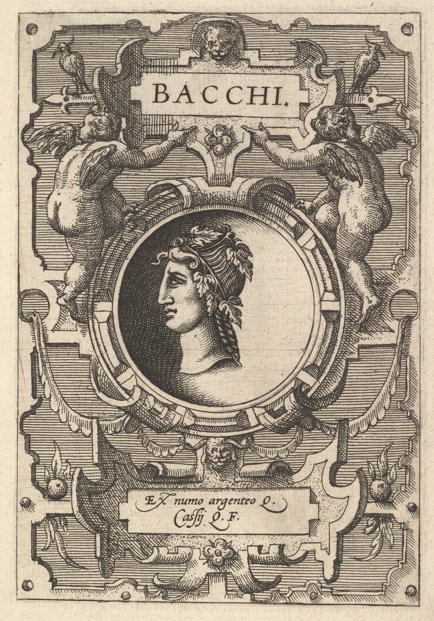 Büste des Bacchus umgeben von Bandwerk, aus der Serie 