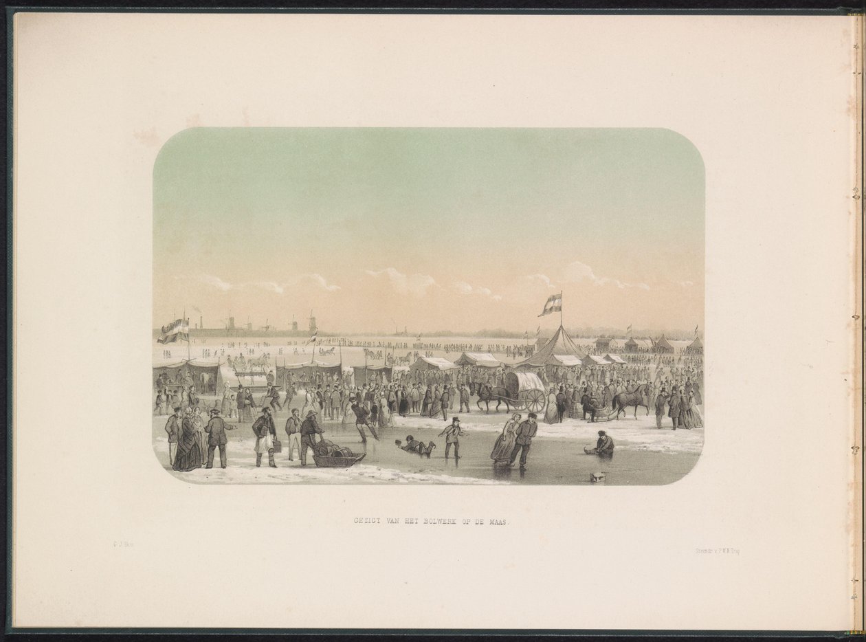 Eisvergnügen auf der Maas in Rotterdam, gesehen vom Bollwerk, 1855 von Gerardus Johannes Bos