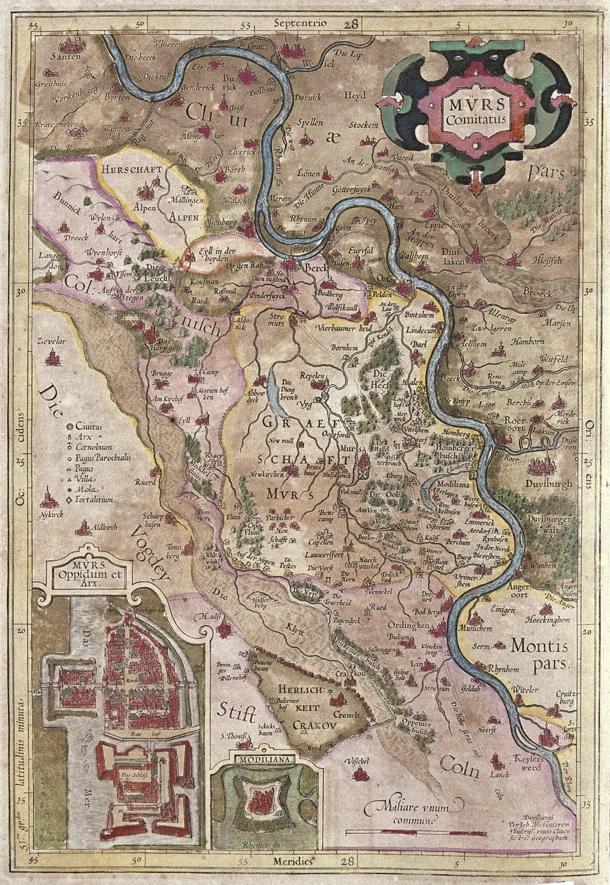 Der Verlauf des Rheins in Westfalen, Deutschland (Gravur) von Gerardus Mercator