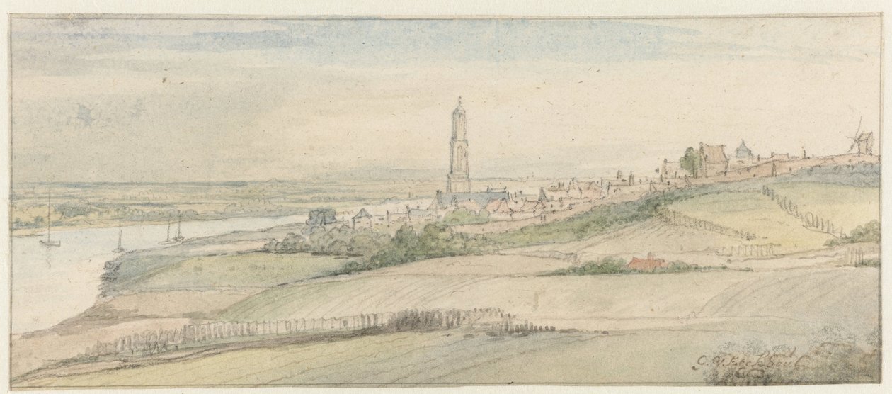 Ansicht von Rhenen und dem Rhein von Osten von Gerbrand van den Eeckhout