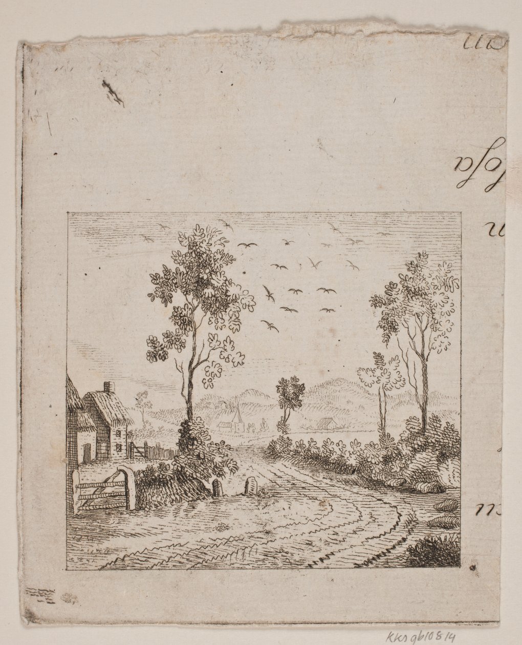 Landschaft mit Haus an einer Straße mit Baum und fliegenden Vögeln von Gerhard Ludvig Lahde