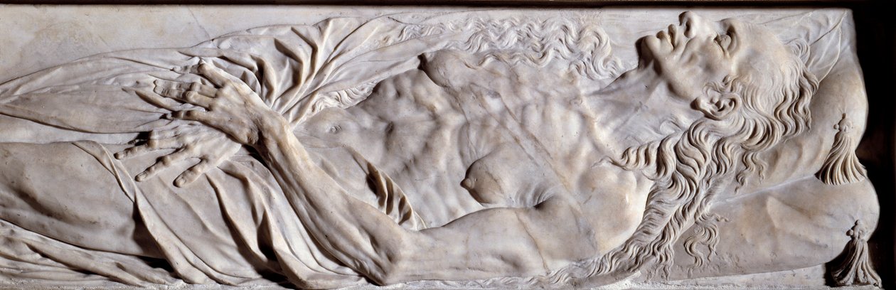 Elemente des Grabdenkmals von Valentine Balbiani (1518-1572), Ehefrau von René de Birague. Flachrelief in Marmor von Germain Pilon