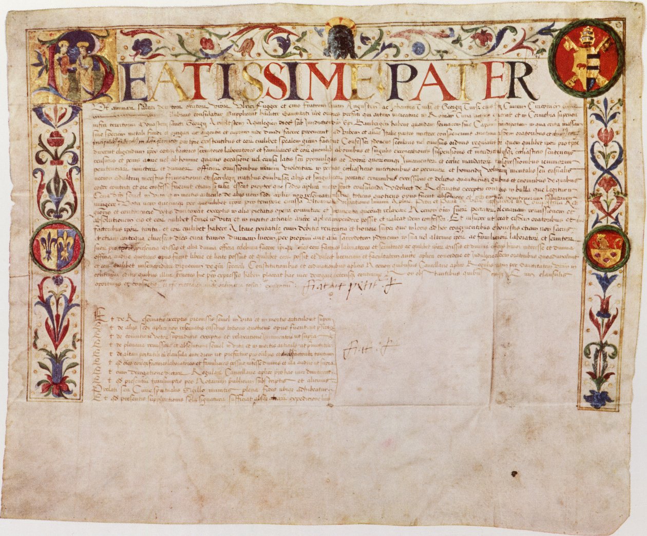 Eine Petition der deutschen Bankiersfamilie Fugger an Papst Alexander VI (Feder und Tinte auf Pergament) von German School