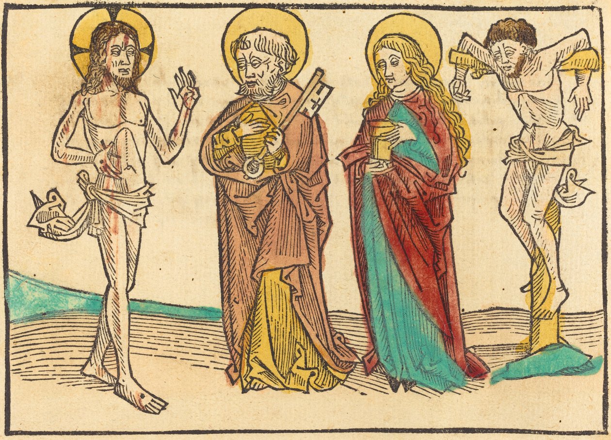 Christus zeigt seine Wunden Petrus, der Magdalena und dem guten Dieb von German 15th Century