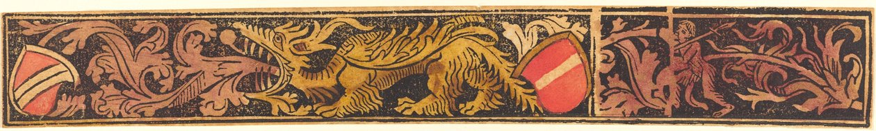 Grotesker Streifen mit Drache, Schilden und wilden Männern von German 15th Century