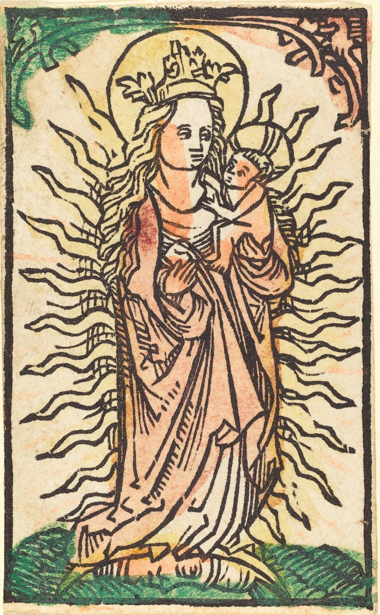 Madonna und Kind in einer Glorie auf einer Mondsichel stehend von German 15th Century