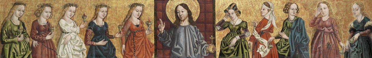 Salvator Mundi flankiert von den klugen und törichten Jungfrauen, um 1500 von German Master