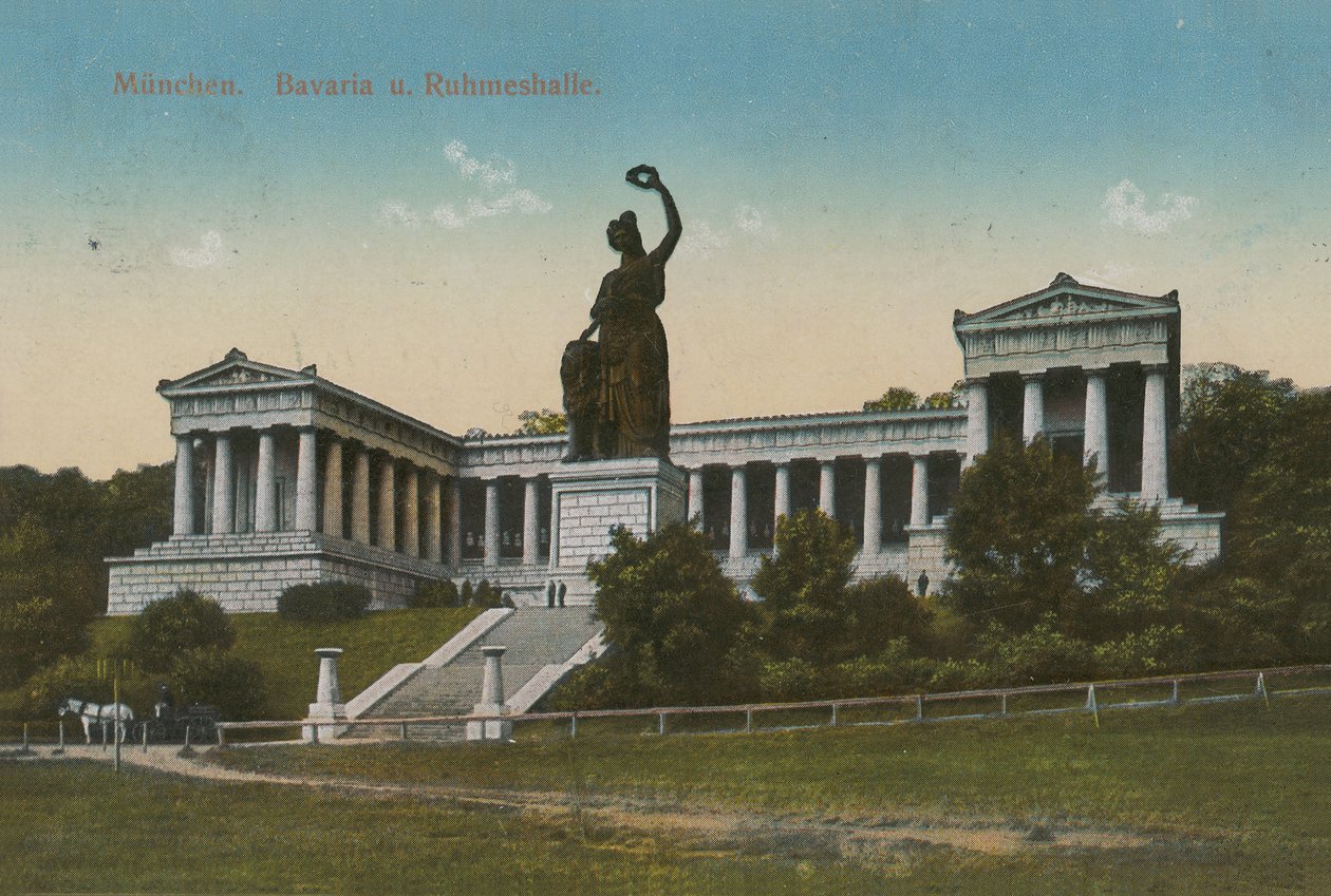Bavaria-Statue und Ruhmeshalle, München. Postkarte von 1913. von German Photographer
