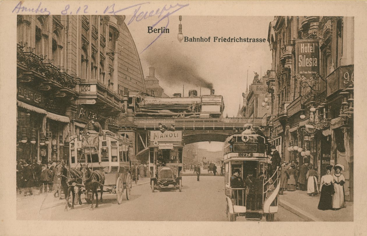 Postkarte des Bahnhofs Friedrichstraße, Berlin, gesendet 1913 von German Photographer