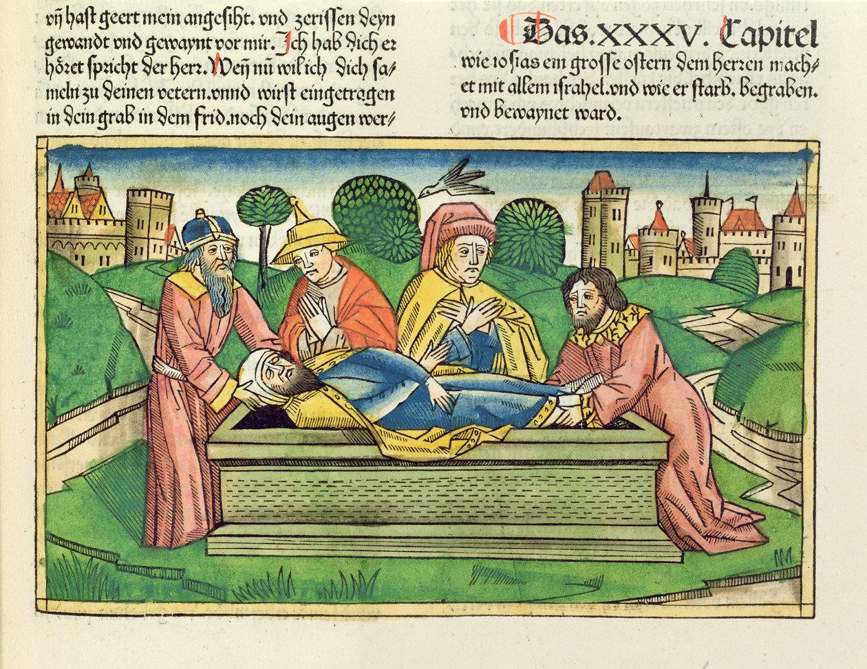 Begräbnis von Josia, aus der Nürnberger Bibel (Biblia Sacra Germanaica) von German School