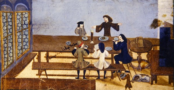 Eine Tavernen-Innenszene mit trinkenden Figuren, ca. 1690 von German School