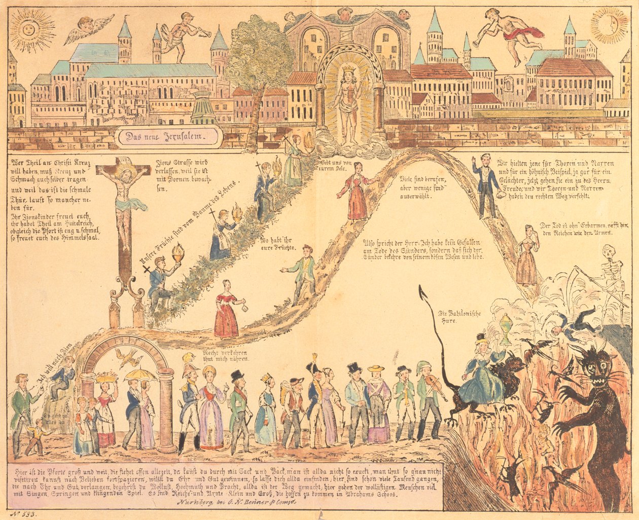 Allegorische Darstellung des christlichen und weltlichen Lebens, veröffentlicht von G.N. Benner, Nürnberg, um 1830 von German School