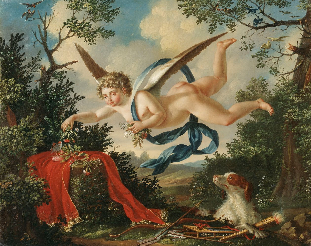 Allegorien der Liebe - Amor sammelt Blumen in einer Landschaft, 1803 von German School