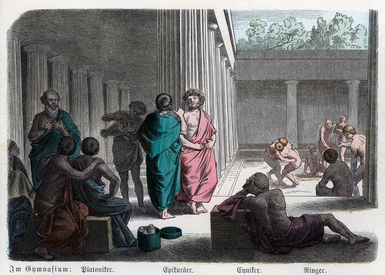 Alte Geschichte. Griechenland. Platoniker, Epikureer und Kyniker: Athletik (Gravur) von German School