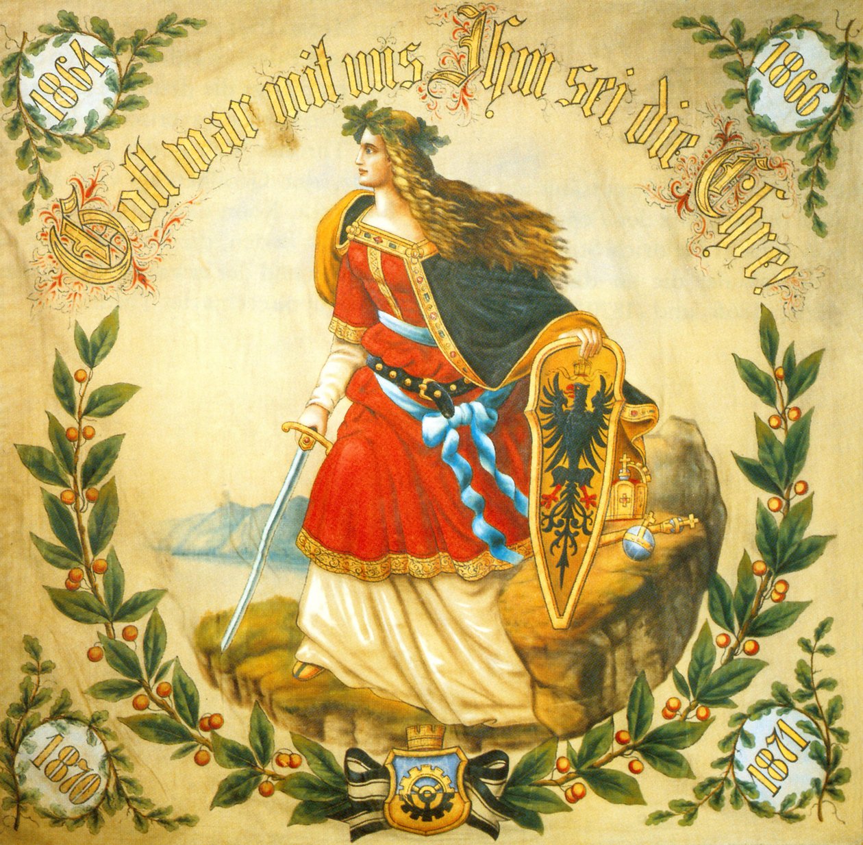 Banner mit dem Bild von Germania, Symbol eines vereinten Deutschlands, ca. 1918 von German School
