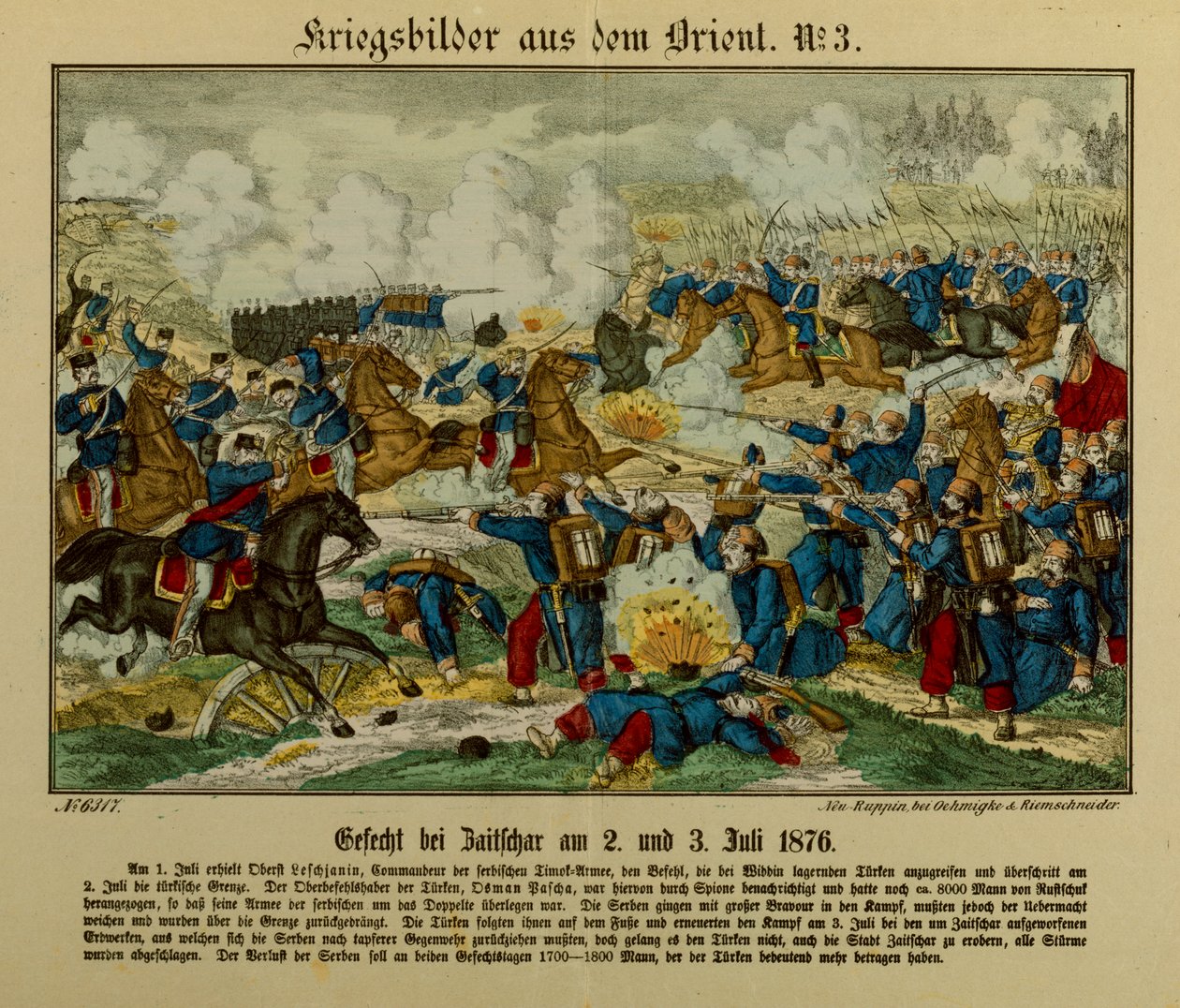 Schlacht bei Zajecar, 2.-3. Juli 1876, während des Ersten Serbisch-Osmanischen Krieges (1876-77), Neuruppiner Bilderbogen, 1876 von German School