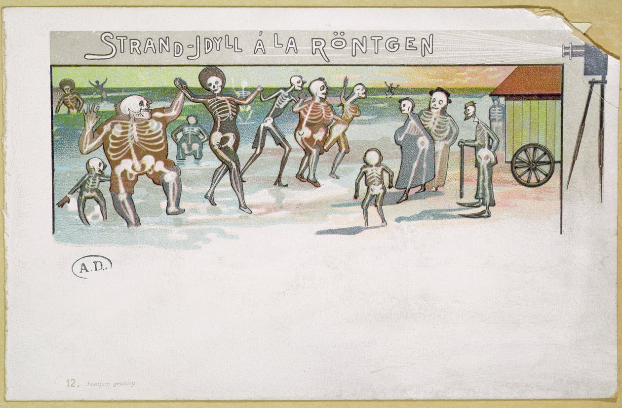Strandidylle im Röntgenstil, Karikatur über Röntgenstrahlen, ca. 1896-99 von German School