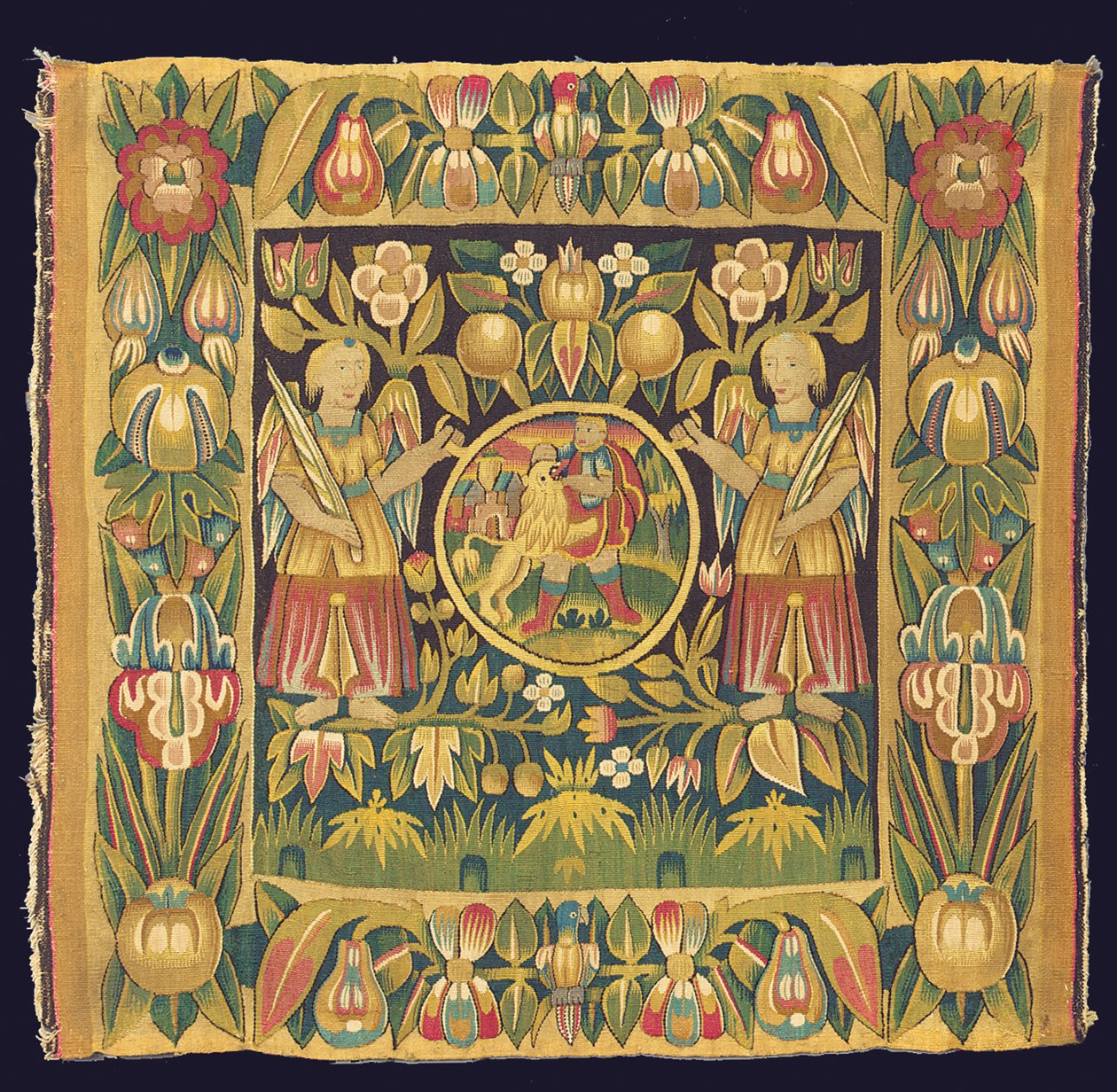 Biblisches Wandteppich-Panel, das Samson und den Löwen darstellt, möglicherweise 17. Jahrhundert, Norddeutschland, Schleswig-Holstein oder Hamburg von German School