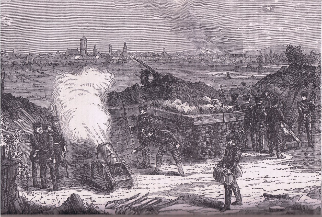 Bombardierung von Schelestadt, Cassells Geschichte des Krieges zwischen Frankreich und Deutschland, veröffentlicht von Cassell and Company Limited, ca. 1890 (Lithografie) von German School