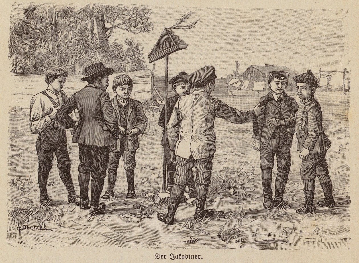 Jungen spielen das Jakobinermützenspiel von German School