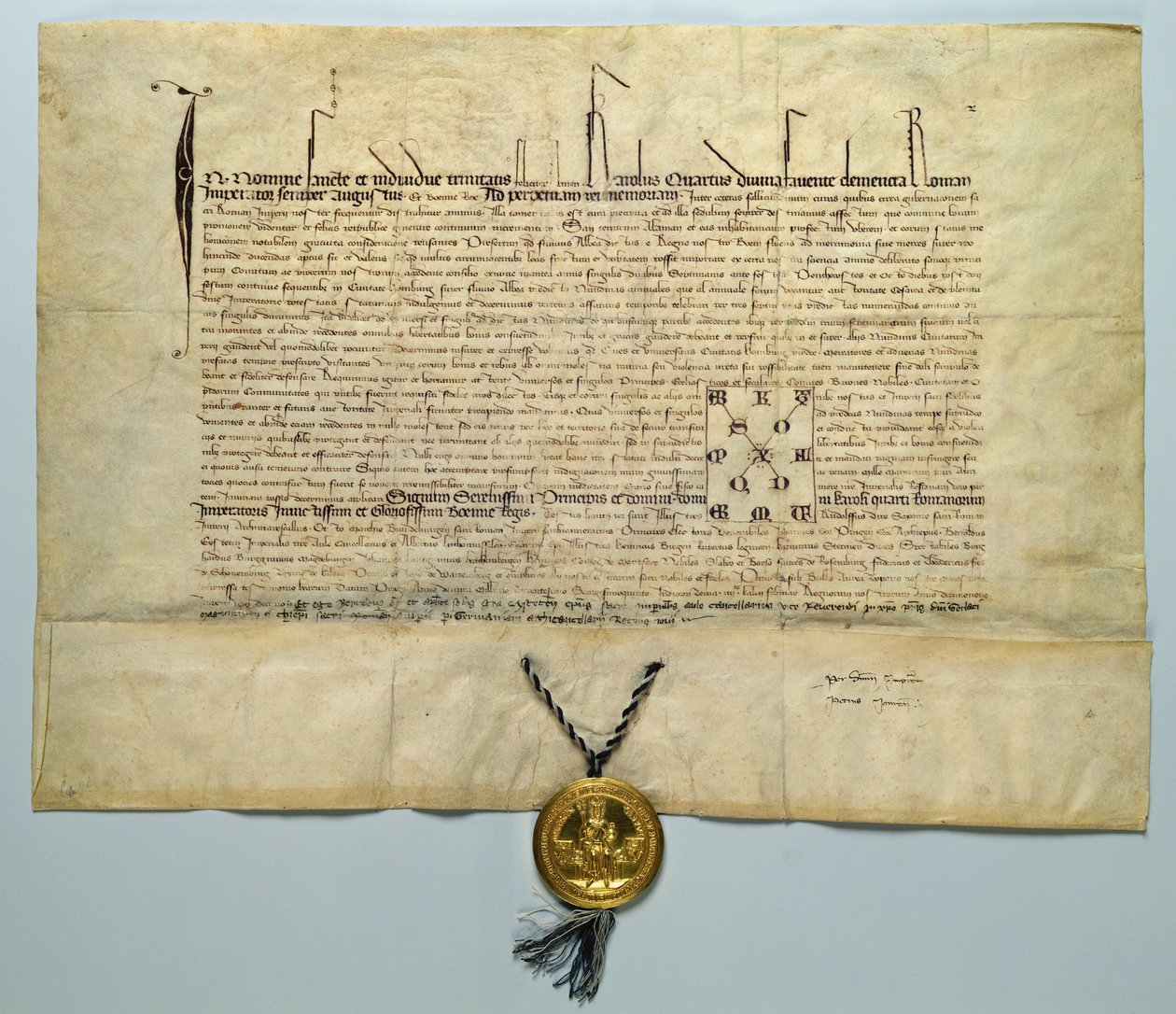 Bulle von Karl IV. (1316-78), Heiliger Römischer Kaiser, 29. Januar 1365 (Tinte auf Pergament mit Goldsiegel) von German School