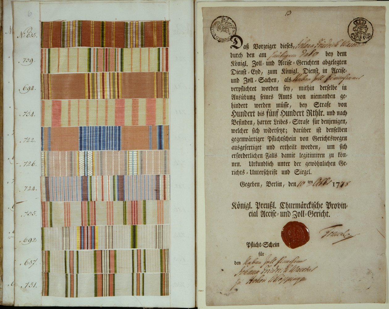Kampfbänder und Dienstaufzeichnungen eines Soldaten der königlich-preußischen Armee, 1778 von German School