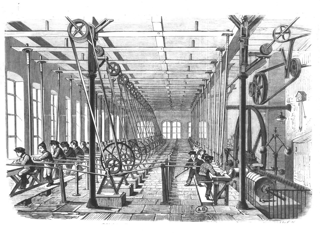 Kinderarbeiter in der Papierfabrik in Aschaffenburg, Deutschland, 1858 von German School