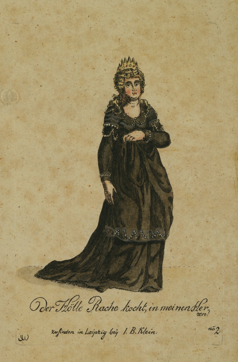 Kostümentwurf für die Rolle der Königin der Nacht in der Oper Die Zauberflöte von Wolfgang Amadeus Mozart, veröffentlicht in Leipzig von I. B. Klein, 1793 von German School