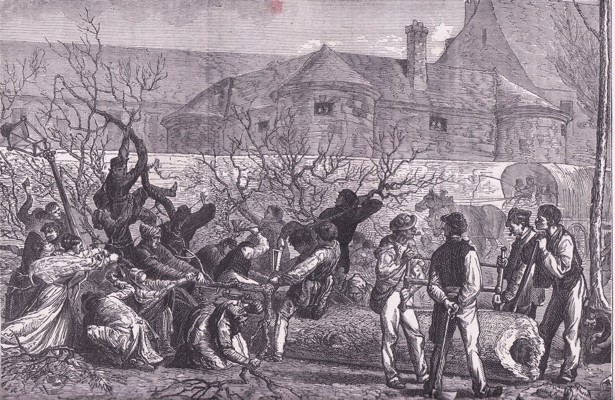 Bäume fällen rund um Paris für Brennholz, Cassells Geschichte des Krieges zwischen Frankreich und Deutschland, veröffentlicht von Cassell and Company Limited, ca. 1890 von German School
