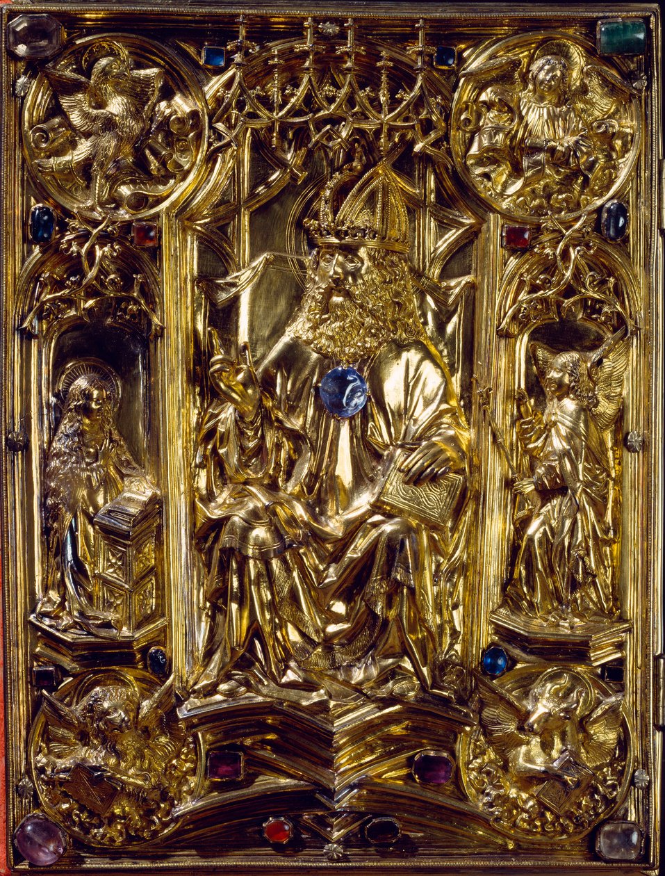 Das Reichsevangeliar Engel und Symbole der vier Evangelisten. Das Evangelium von Aachen. 8. Jahrhundert von German School