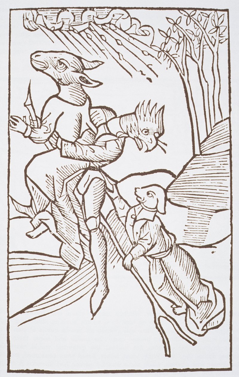 Abreise zum Sabbat, Kopie einer Illustration aus Von den Unholden oder Hexen von Ulrich Molior, Konstanz 1489, verwendet in einer Geschichte der Magie, veröffentlicht Ende des 19. Jahrhunderts von German School