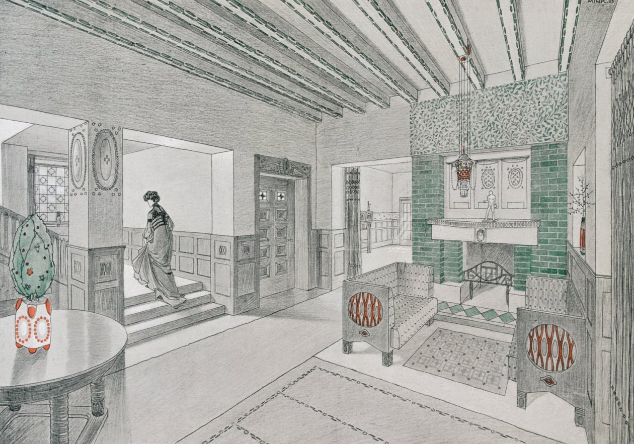 Entwurf für eine Wohnhalle von Valentin Mink, 1906 von German School