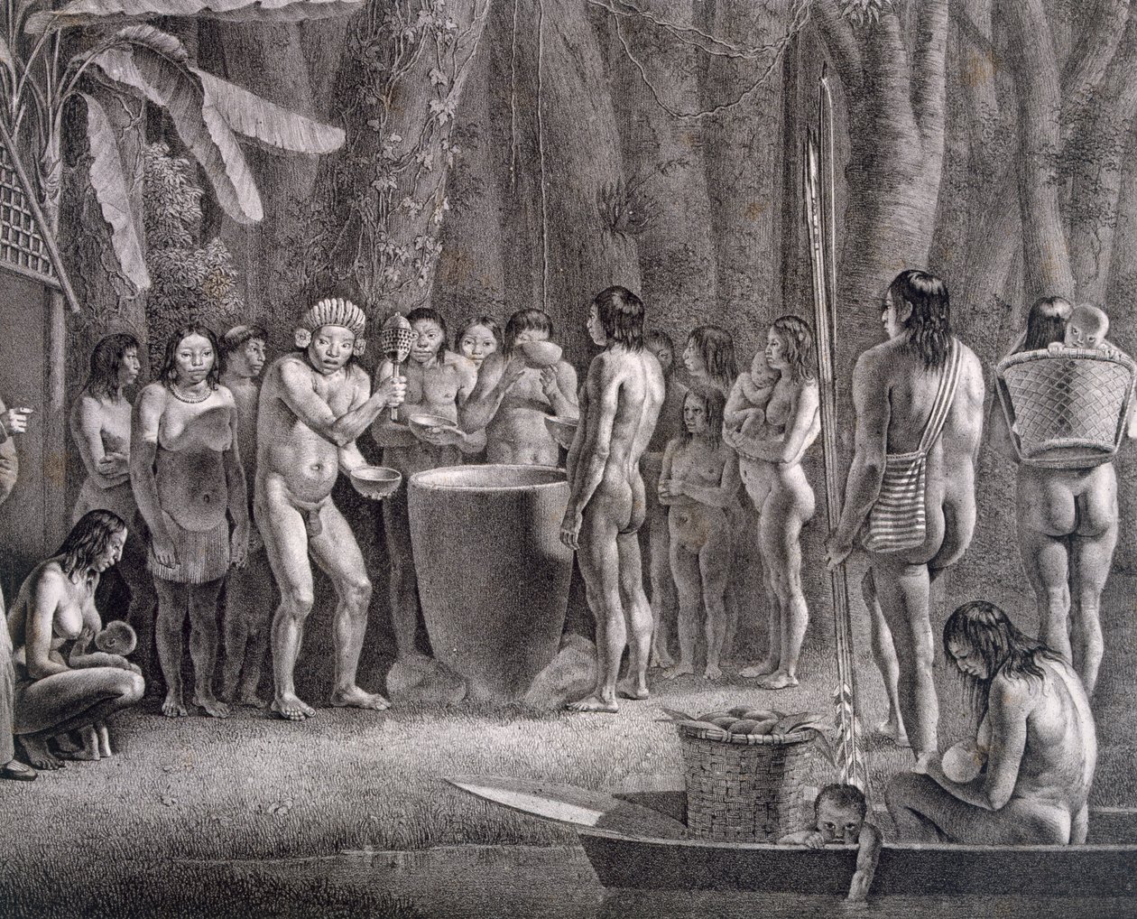 Trinkfest der Coroados-Stammes, ca. 1835-50 von German School