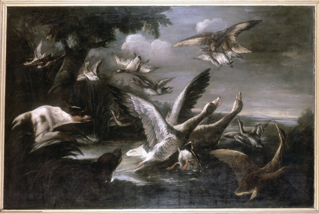 Adler, Wildgänse und Hunde von German School