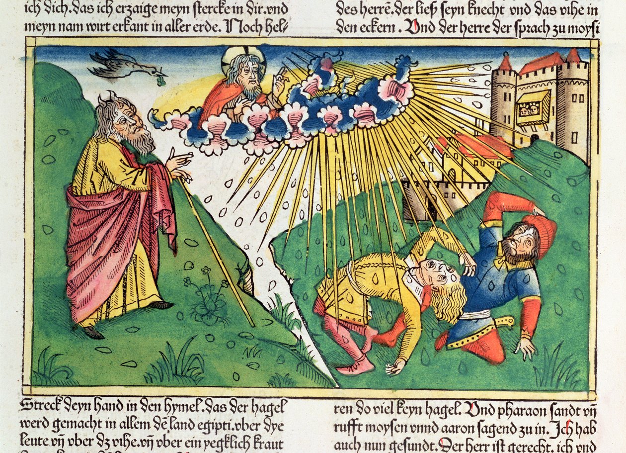 Exodus 9 13-35 Die sieben Plagen Ägyptens: Moses und die Plage von Hagel und Blitz, aus der 