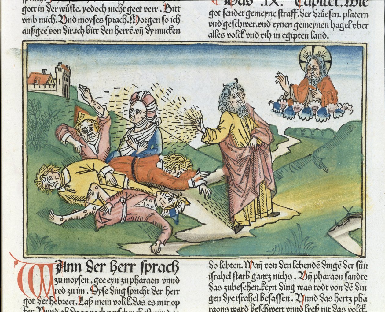 Exodus 9:8-12 Die sieben Plagen Ägyptens: Mose und die Plage der Beulen, aus der Nürnberger Bibel (Biblia Sacra Germanaica) von German School