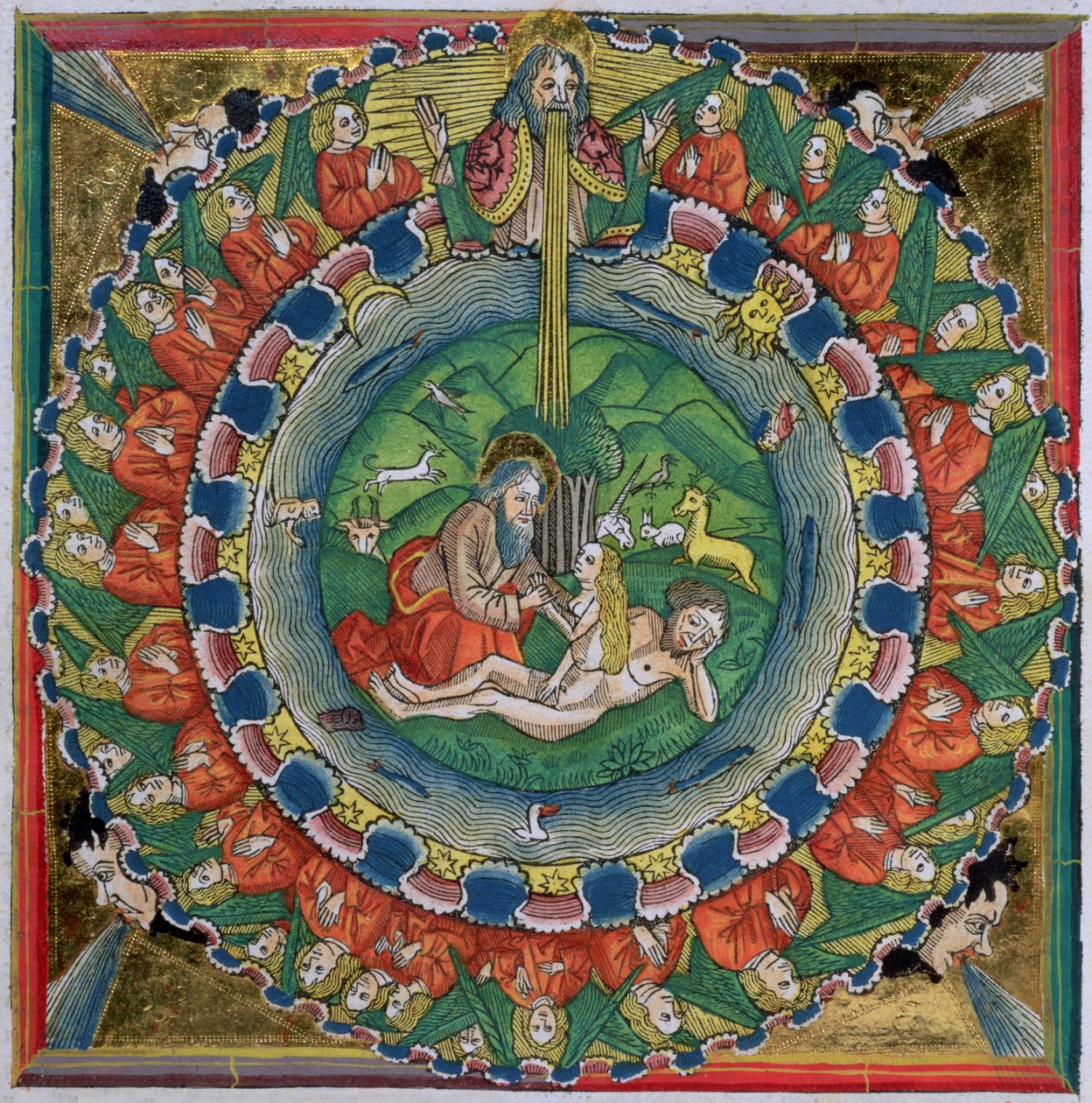 Faksimile-Kopie von Genesis 2:22 Gott erschuf Eva, aus der Nürnberger Bibel (Biblia Sacra Germanaica) von German School
