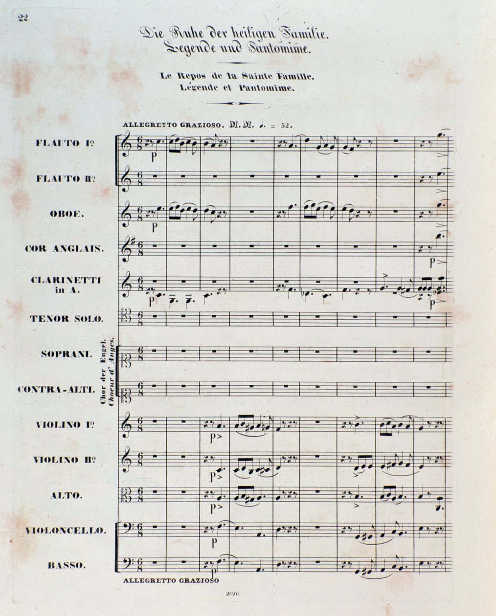 Erste Seite der Partitur für Die Flucht nach Ägypten, op. 25, Ouvertüre von Hector Berlioz von German School