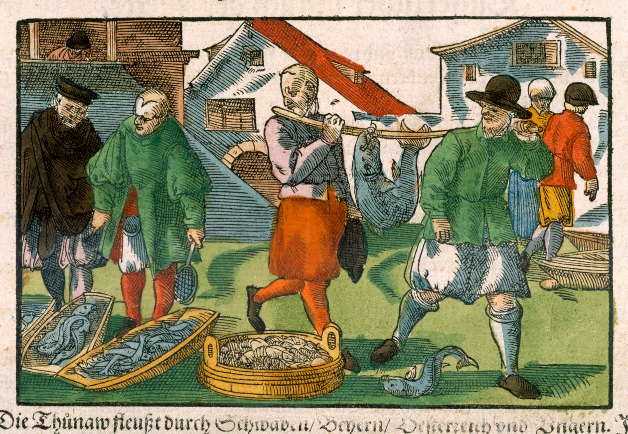 Fischmarkt, aus einem deutschen Manuskript, ca. 1650 von German School