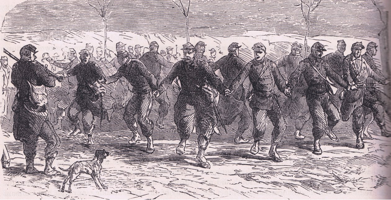 Französische Soldaten tanzen im Lager, Cassells Geschichte des Krieges zwischen Frankreich und Deutschland, veröffentlicht von Cassell and Company Limited, ca. 1890 von German School