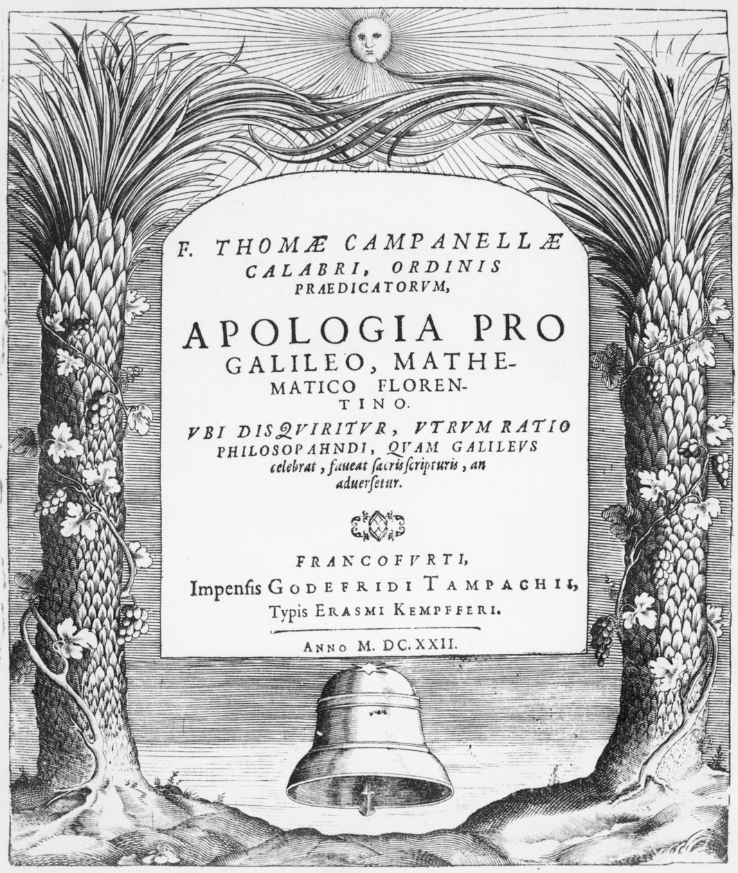 Frontispiz zu Apologia pro Galileo, Mathematico Florentino von Tommaso Campanella, veröffentlicht in Frankfurt, 1622 von German School
