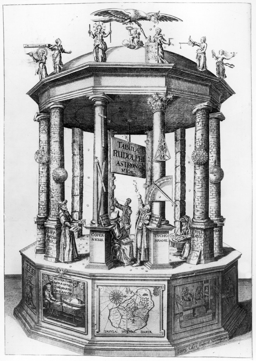 Frontispiz zu The Rudolphine Tables, zusammengestellt von Johannes Kepler, veröffentlicht 1627 von German School